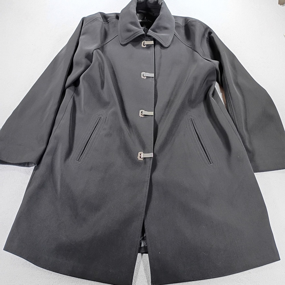 London Fog Womens Trench Coat Black M Metal Lobster Claw Clasps